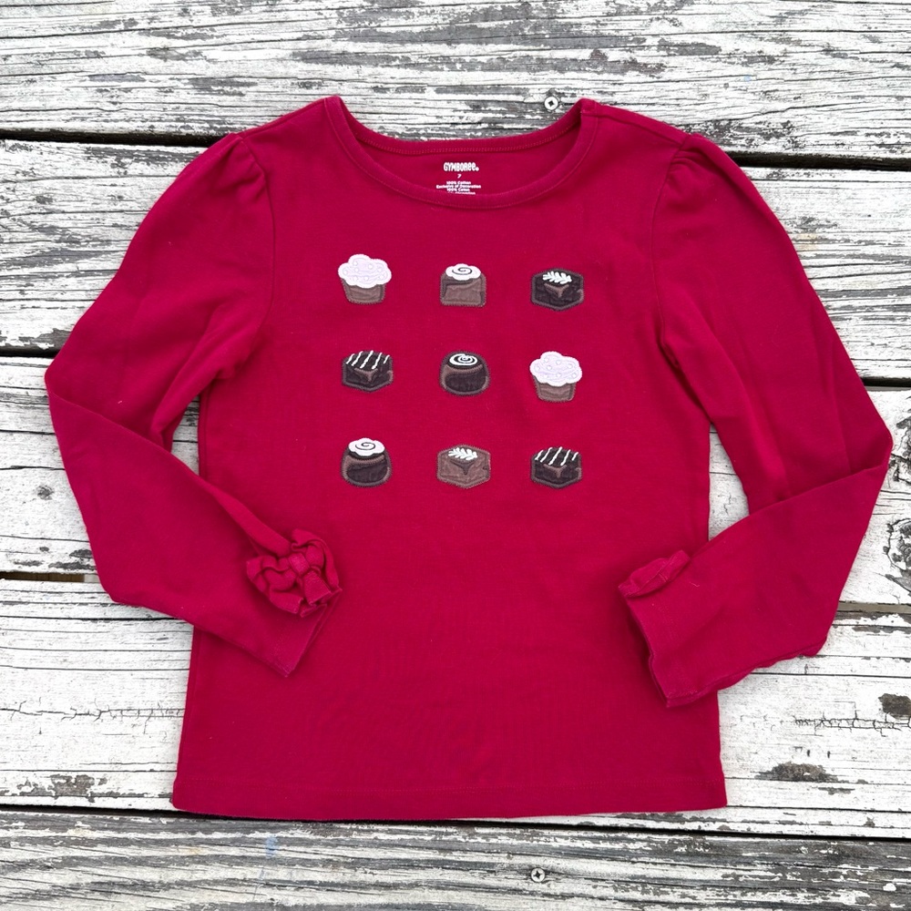 Gymboree girls 7 L/S candy Valentines-themed shirt top blouse